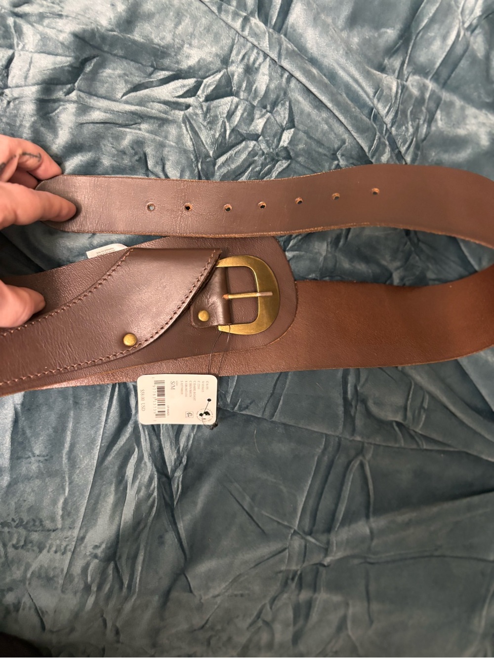Free People Wide Brown Leather Belt with Brass Buckle. One small mark